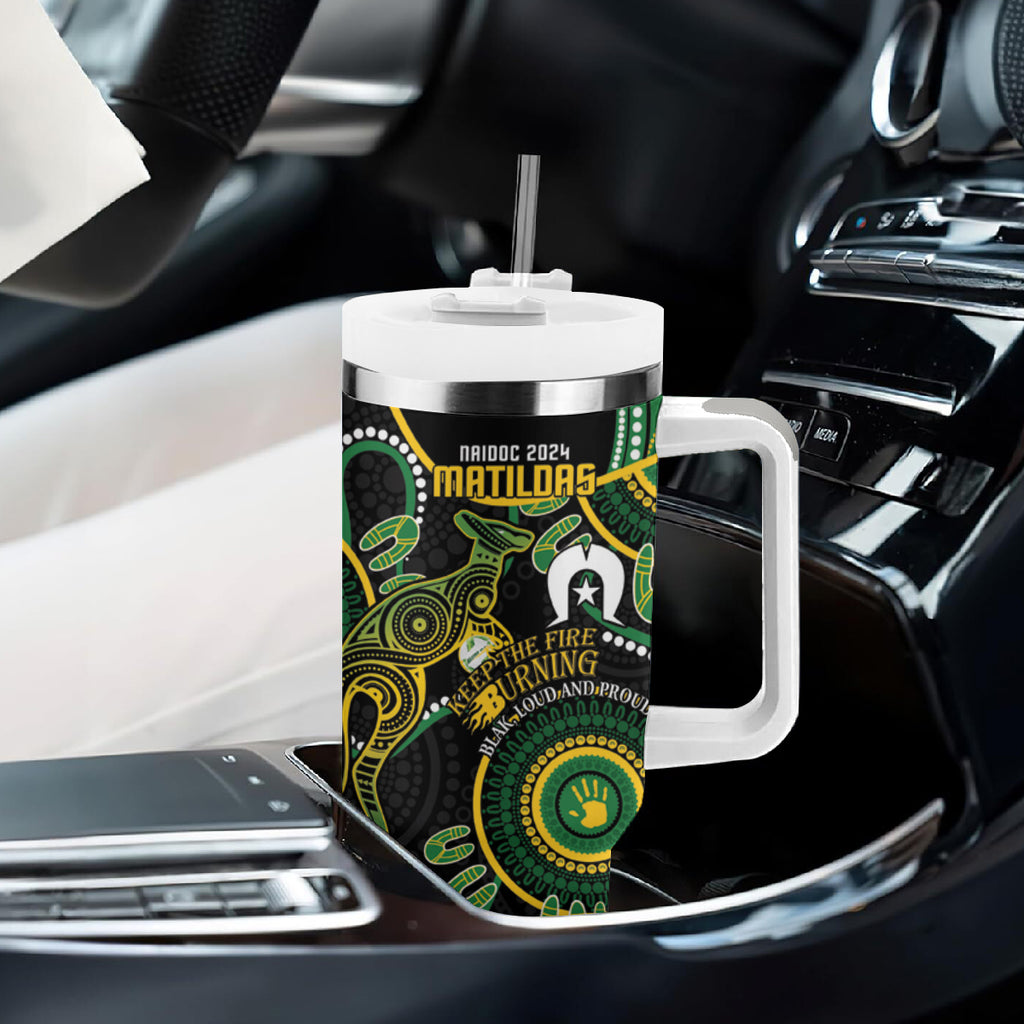 Matildas NAIDOC Week Tumbler With Handle Australia Kangaroo Keep The Fire Burning - Black