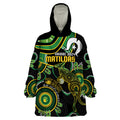 Custom Matildas NAIDOC Week Wearable Blanket Hoodie Australia Kangaroo Keep The Fire Burning - Black