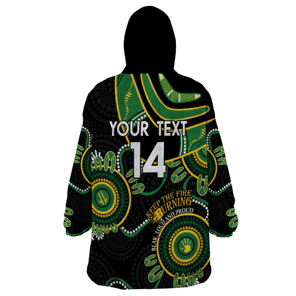Custom Matildas NAIDOC Week Wearable Blanket Hoodie Australia Kangaroo Keep The Fire Burning - Black