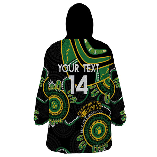 Custom Matildas NAIDOC Week Wearable Blanket Hoodie Australia Kangaroo Keep The Fire Burning - Black
