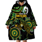Custom Matildas NAIDOC Week Wearable Blanket Hoodie Australia Kangaroo Keep The Fire Burning - Black