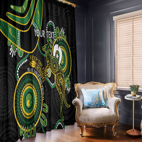 Custom Matildas NAIDOC Week Window Curtain Australia Kangaroo Keep The Fire Burning - Black