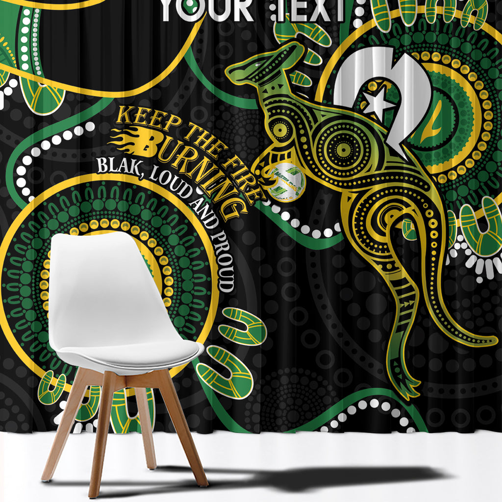 Custom Matildas NAIDOC Week Window Curtain Australia Kangaroo Keep The Fire Burning - Black