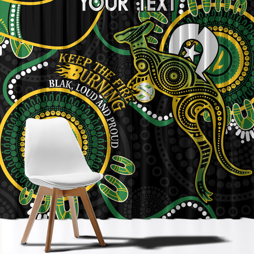 Custom Matildas NAIDOC Week Window Curtain Australia Kangaroo Keep The Fire Burning - Black
