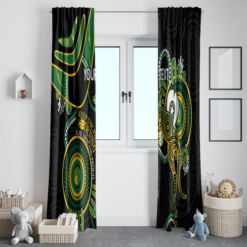 Custom Matildas NAIDOC Week Window Curtain Australia Kangaroo Keep The Fire Burning - Black