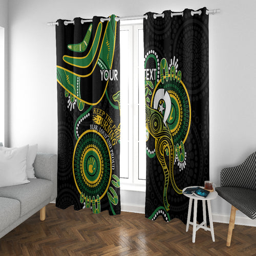 Custom Matildas NAIDOC Week Window Curtain Australia Kangaroo Keep The Fire Burning - Black