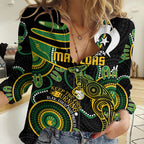 Custom Matildas NAIDOC Week Women Casual Shirt Australia Kangaroo Keep The Fire Burning - Black