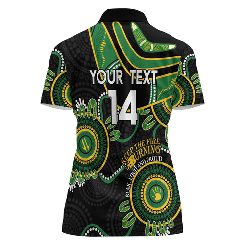 Custom Matildas NAIDOC Week Women Polo Shirt Australia Kangaroo Keep The Fire Burning - Black