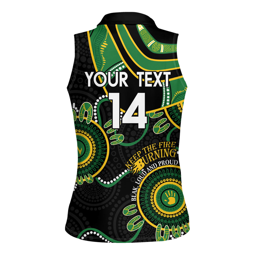 Custom Matildas NAIDOC Week Women Sleeveless Polo Shirt Australia Kangaroo Keep The Fire Burning - Black