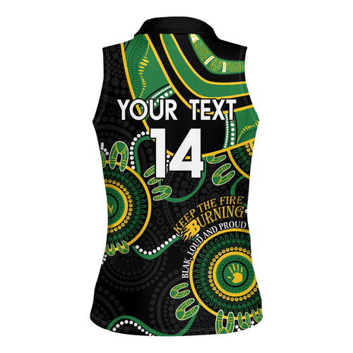 Custom Matildas NAIDOC Week Women Sleeveless Polo Shirt Australia Kangaroo Keep The Fire Burning - Black