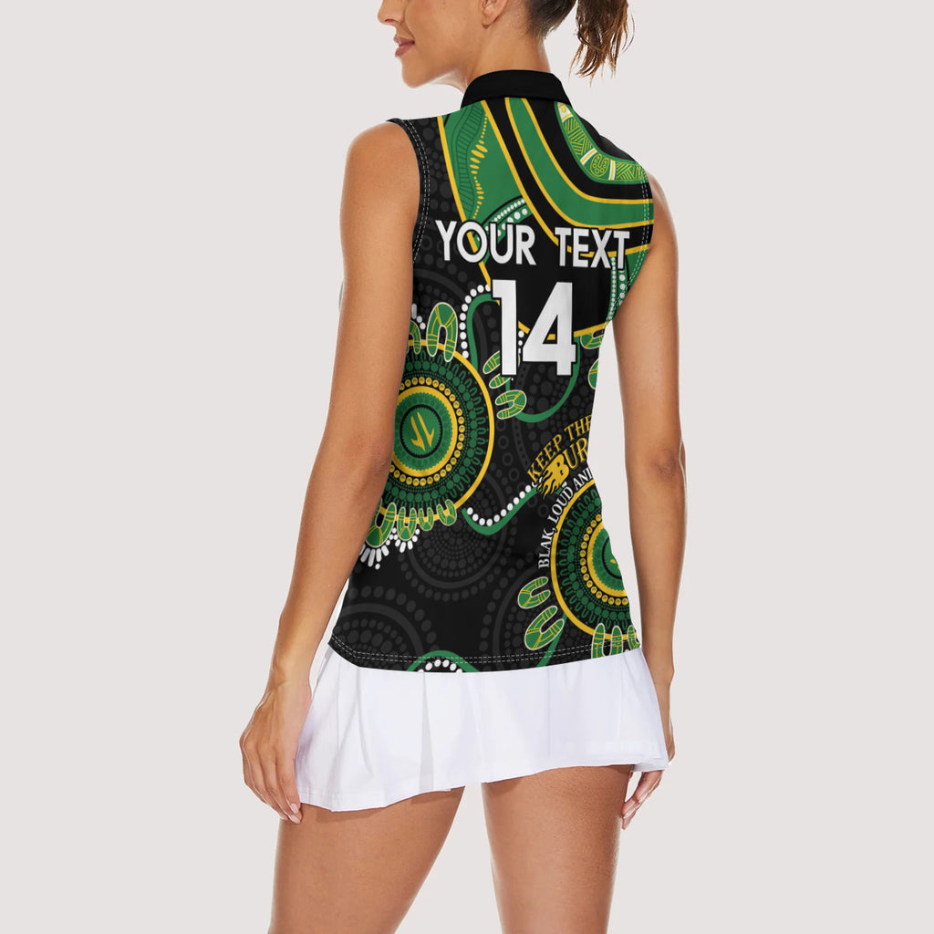 Custom Matildas NAIDOC Week Women Sleeveless Polo Shirt Australia Kangaroo Keep The Fire Burning - Black