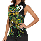 Custom Matildas NAIDOC Week Women Sleeveless Polo Shirt Australia Kangaroo Keep The Fire Burning - Black