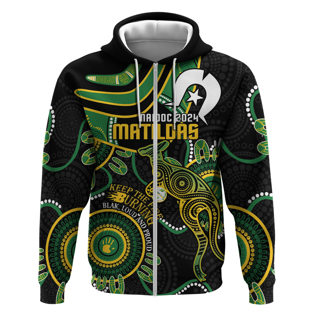 Custom Matildas NAIDOC Week Zip Hoodie Australia Kangaroo Keep The Fire Burning - Black