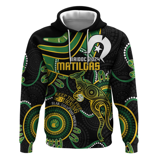 Custom Matildas NAIDOC Week Zip Hoodie Australia Kangaroo Keep The Fire Burning - Black