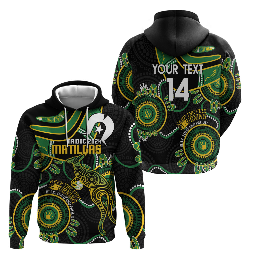 Custom Matildas NAIDOC Week Zip Hoodie Australia Kangaroo Keep The Fire Burning - Black