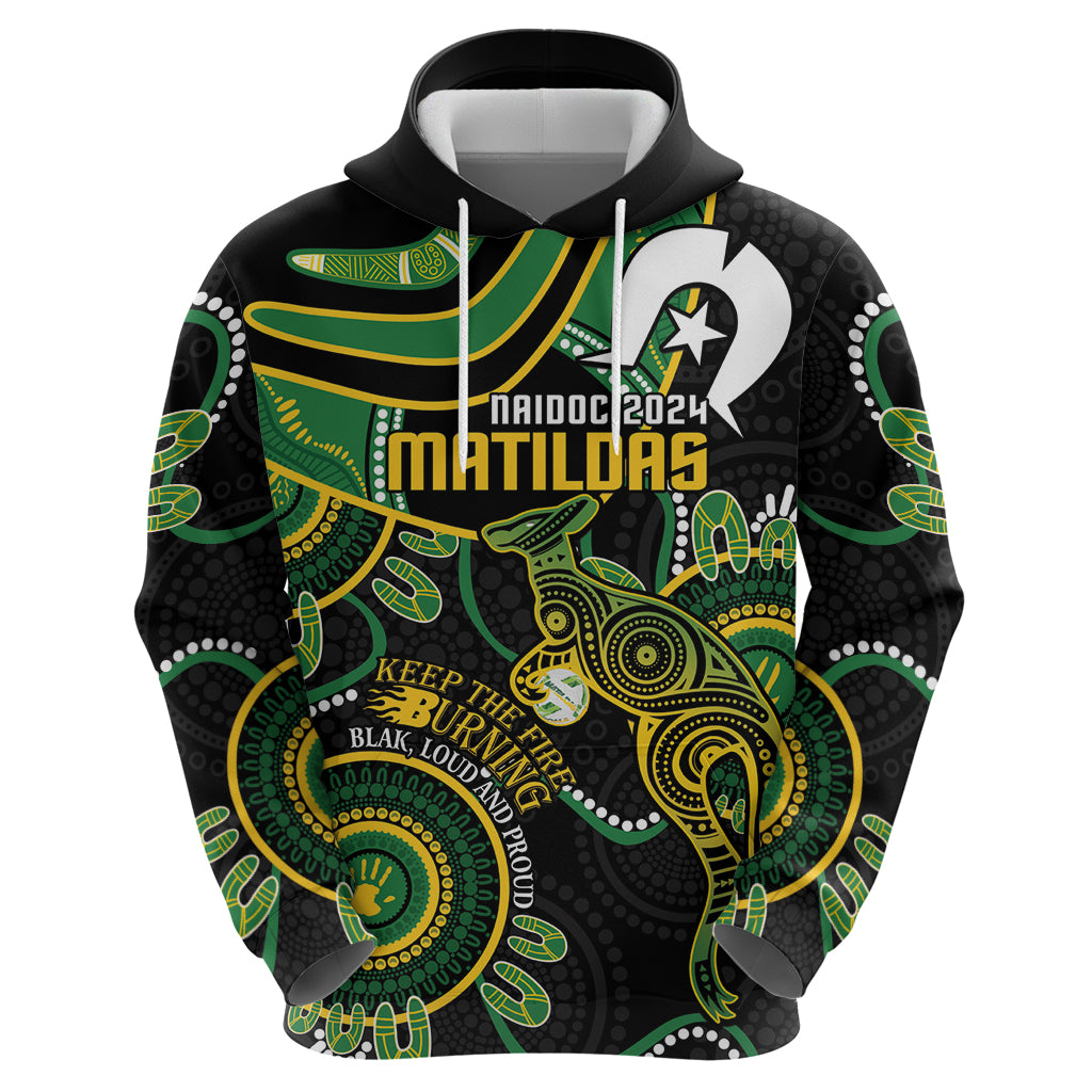 Custom Matildas NAIDOC Week Zip Hoodie Australia Kangaroo Keep The Fire Burning - Black