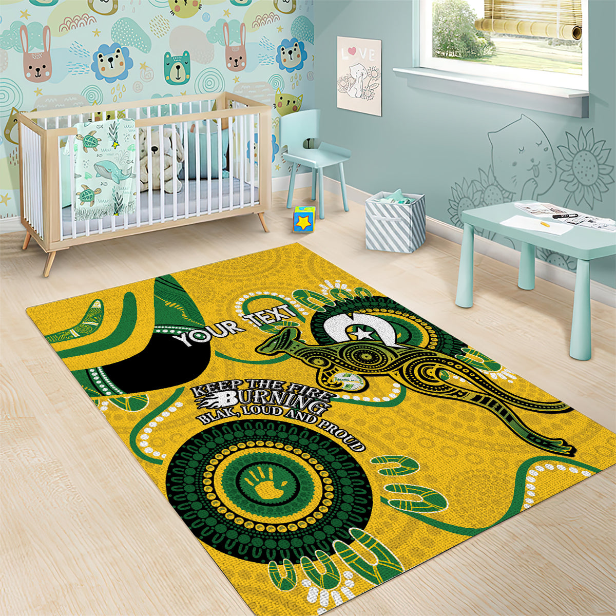 Custom Matildas NAIDOC Week Area Rug Australia Kangaroo Keep The Fire Burning - Yellow