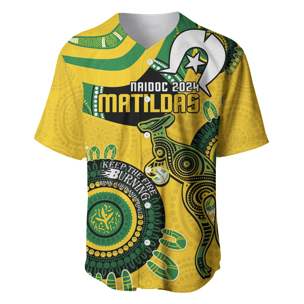 Custom Matildas NAIDOC Week Baseball Jersey Australia Kangaroo Keep The Fire Burning - Yellow