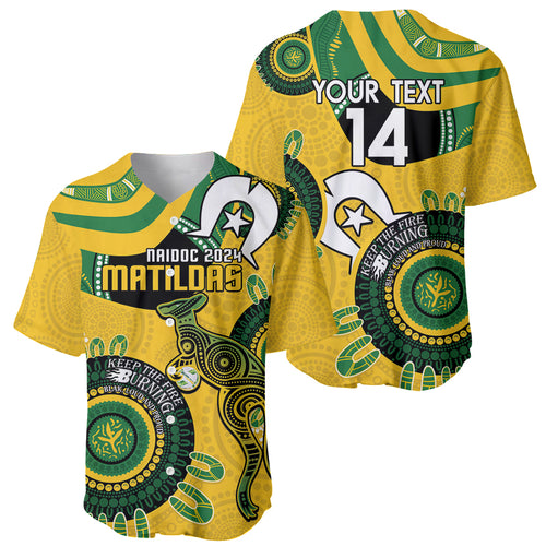 Custom Matildas NAIDOC Week Baseball Jersey Australia Kangaroo Keep The Fire Burning - Yellow