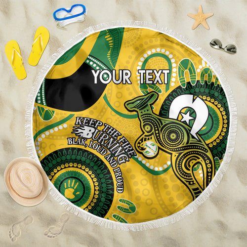 Custom Matildas NAIDOC Week Beach Blanket Australia Kangaroo Keep The Fire Burning - Yellow