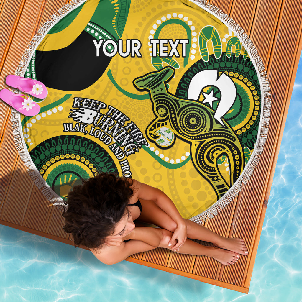 Custom Matildas NAIDOC Week Beach Blanket Australia Kangaroo Keep The Fire Burning - Yellow