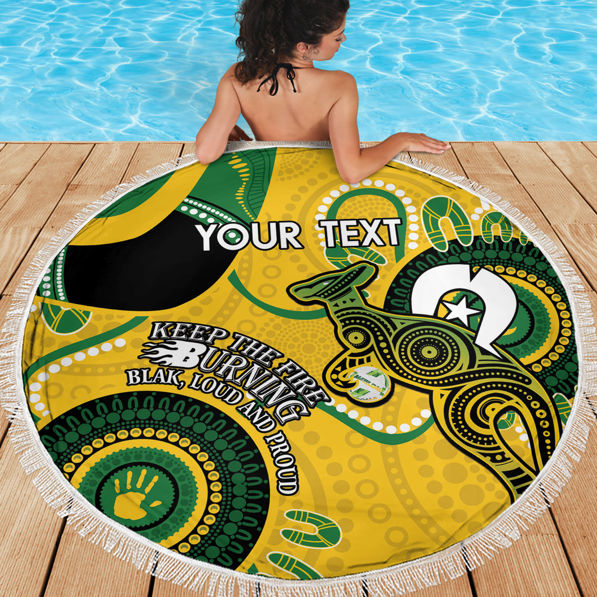 Custom Matildas NAIDOC Week Beach Blanket Australia Kangaroo Keep The Fire Burning - Yellow