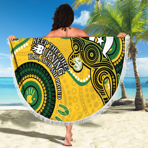 Custom Matildas NAIDOC Week Beach Blanket Australia Kangaroo Keep The Fire Burning - Yellow