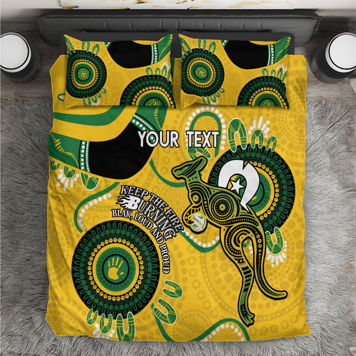 Custom Matildas NAIDOC Week Bedding Set Australia Kangaroo Keep The Fire Burning - Yellow