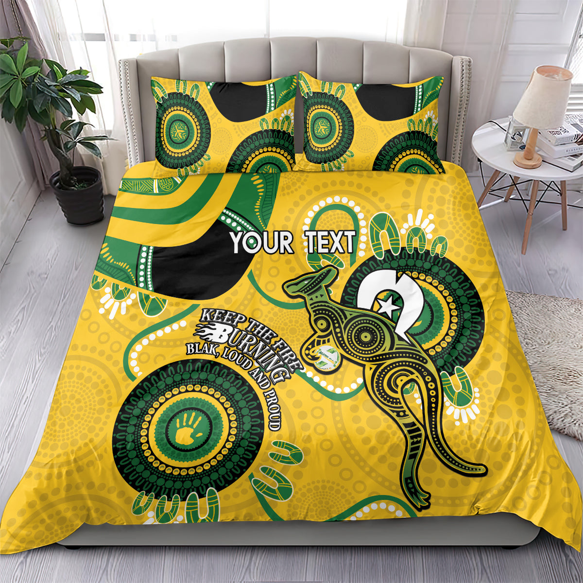 Custom Matildas NAIDOC Week Bedding Set Australia Kangaroo Keep The Fire Burning - Yellow