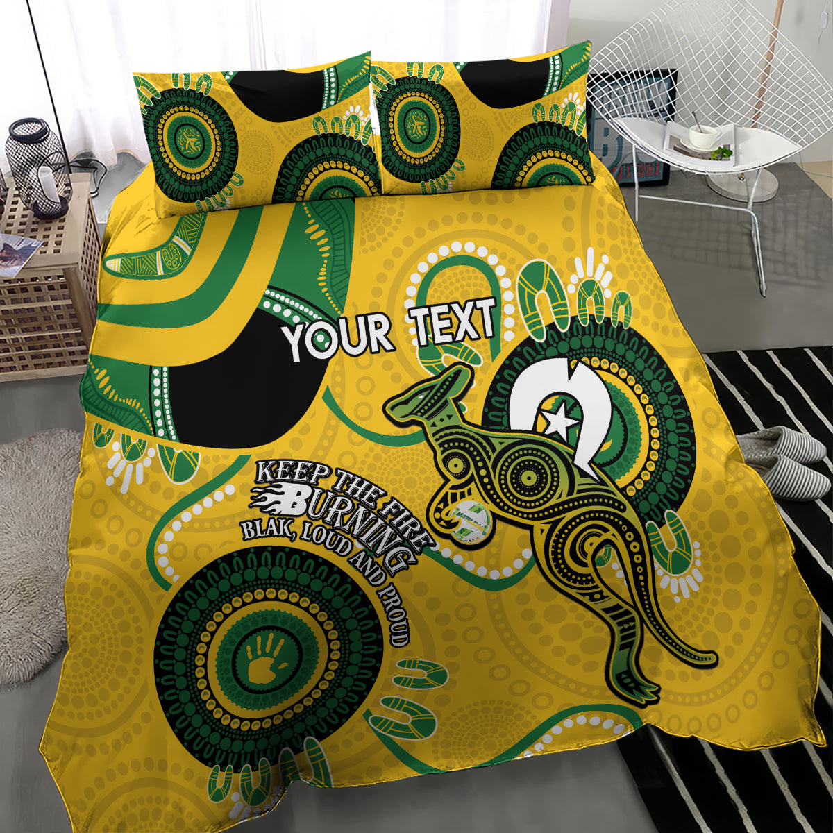 Custom Matildas NAIDOC Week Bedding Set Australia Kangaroo Keep The Fire Burning - Yellow