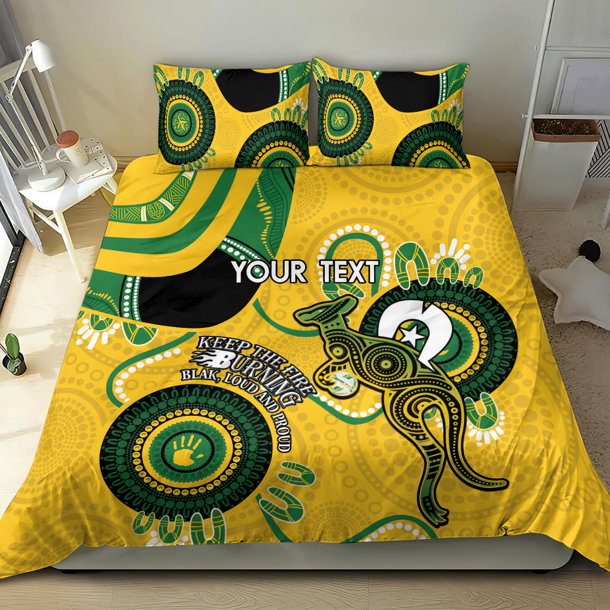 Custom Matildas NAIDOC Week Bedding Set Australia Kangaroo Keep The Fire Burning - Yellow