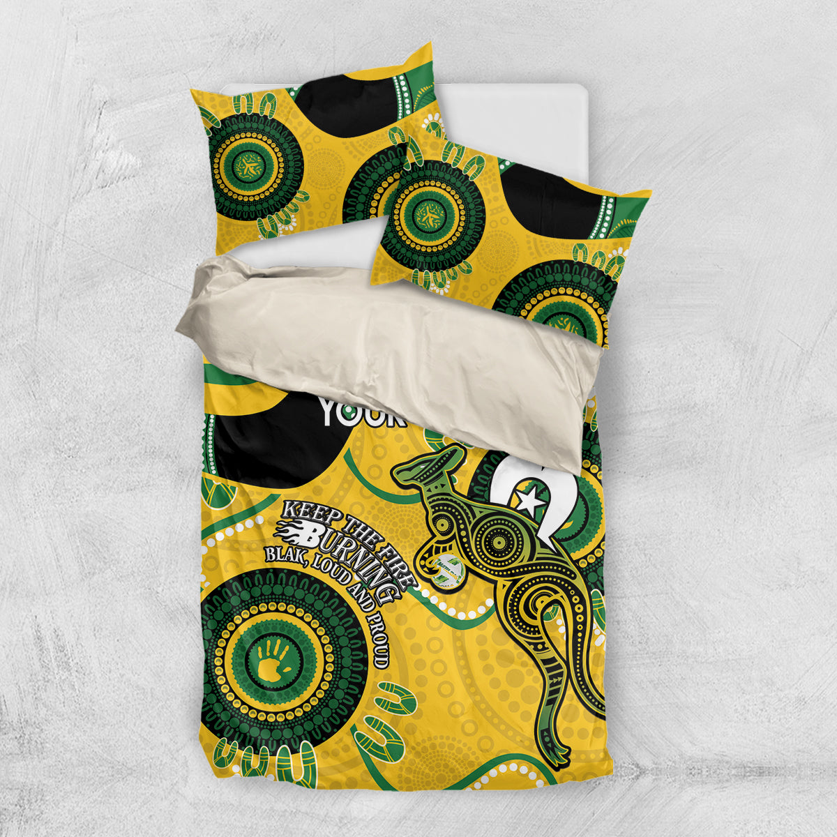 Custom Matildas NAIDOC Week Bedding Set Australia Kangaroo Keep The Fire Burning - Yellow