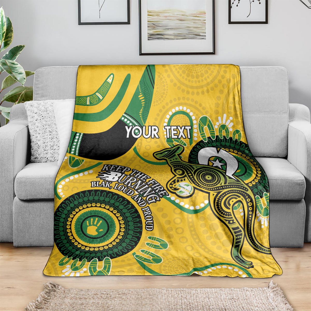 Custom Matildas NAIDOC Week Blanket Australia Kangaroo Keep The Fire Burning - Yellow