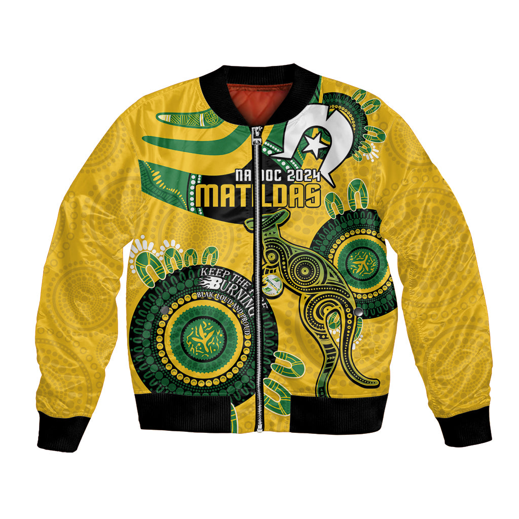 Custom Matildas NAIDOC Week Bomber Jacket Australia Kangaroo Keep The Fire Burning - Yellow