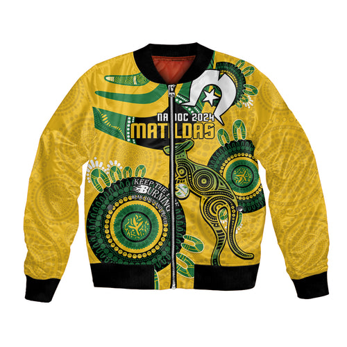 Custom Matildas NAIDOC Week Bomber Jacket Australia Kangaroo Keep The Fire Burning - Yellow