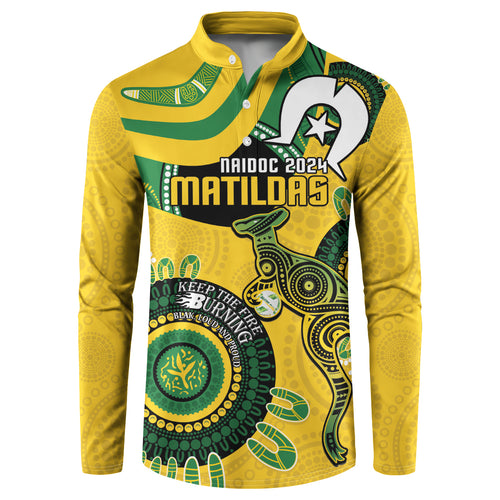 Custom Matildas NAIDOC Week Button Sweatshirt Australia Kangaroo Keep The Fire Burning - Yellow