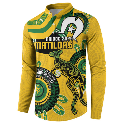 Custom Matildas NAIDOC Week Button Sweatshirt Australia Kangaroo Keep The Fire Burning - Yellow