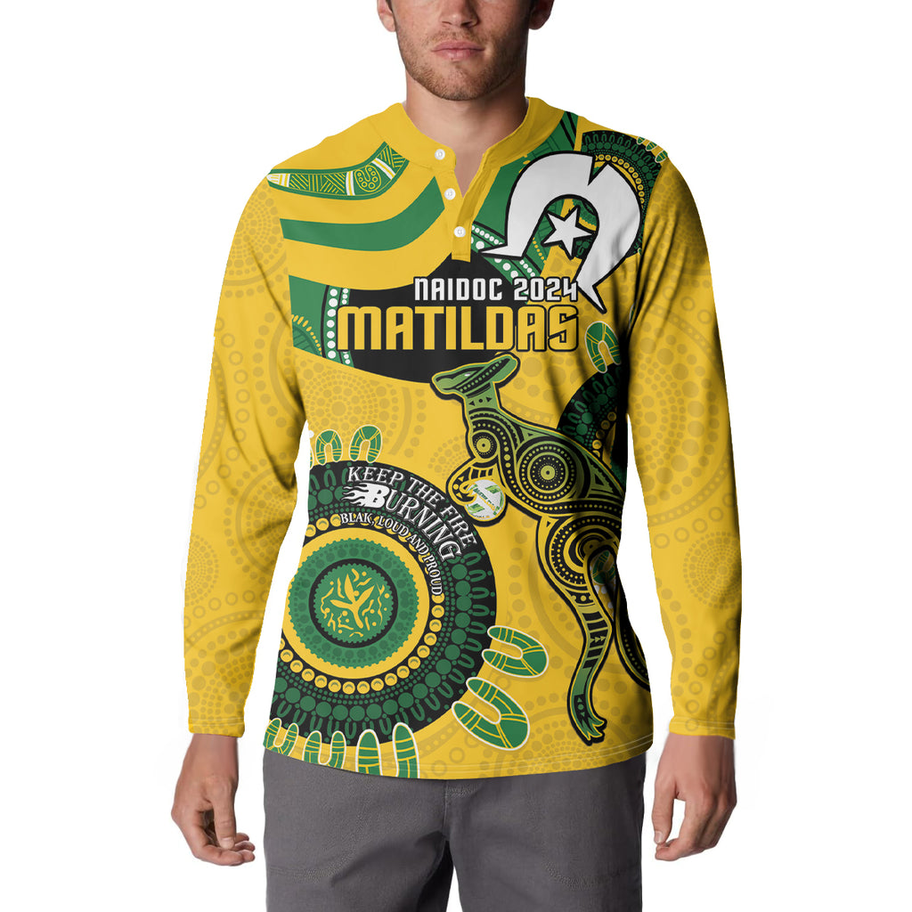 Custom Matildas NAIDOC Week Button Sweatshirt Australia Kangaroo Keep The Fire Burning - Yellow