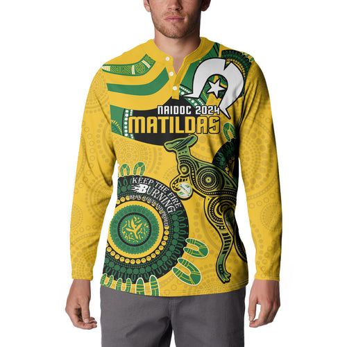 Custom Matildas NAIDOC Week Button Sweatshirt Australia Kangaroo Keep The Fire Burning - Yellow