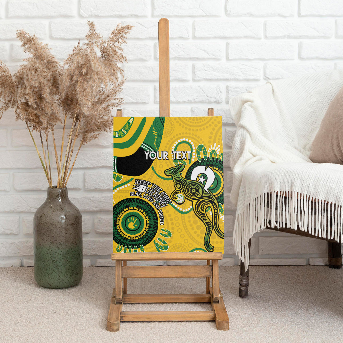 Custom Matildas NAIDOC Week Canvas Wall Art Australia Kangaroo Keep The Fire Burning - Yellow
