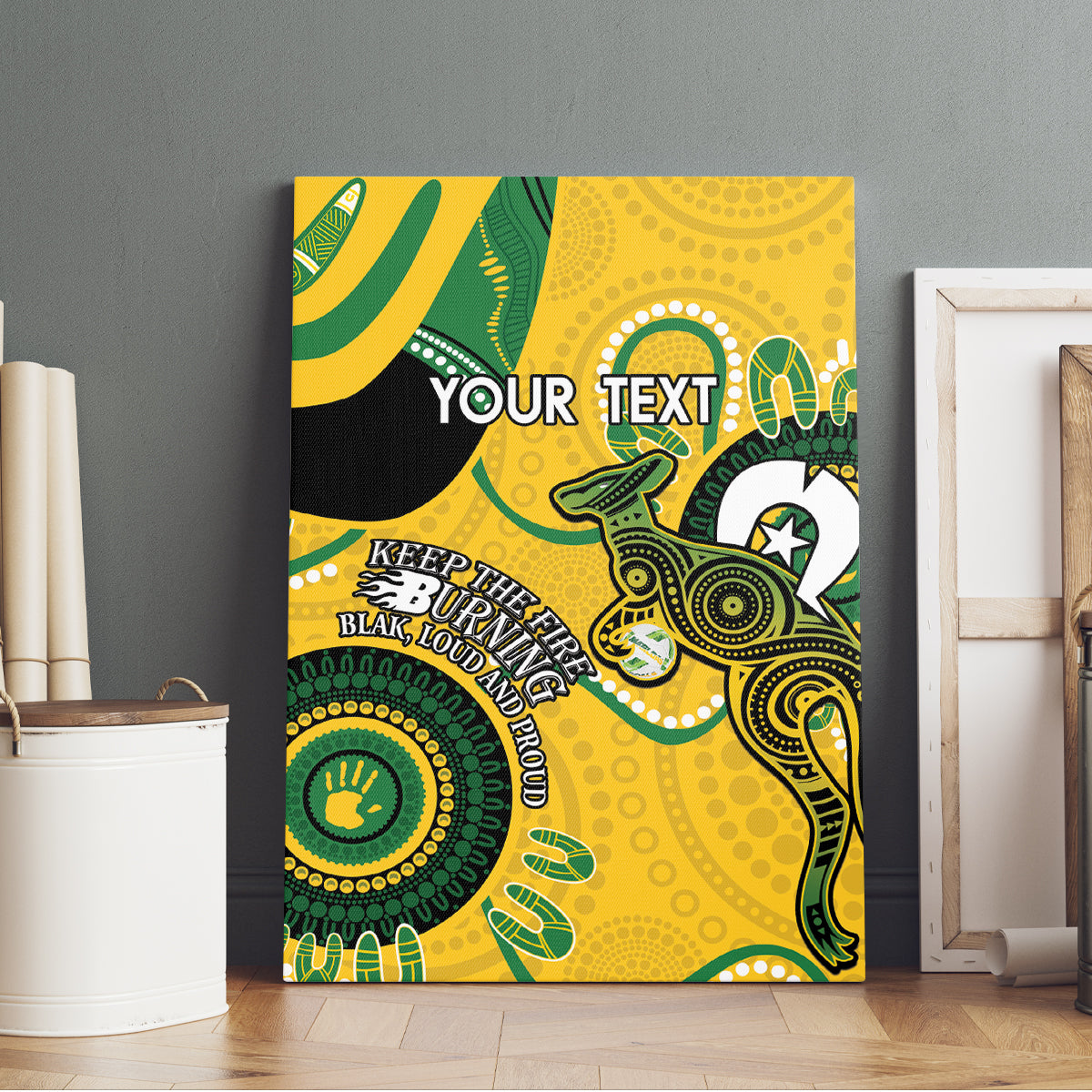 Custom Matildas NAIDOC Week Canvas Wall Art Australia Kangaroo Keep The Fire Burning - Yellow