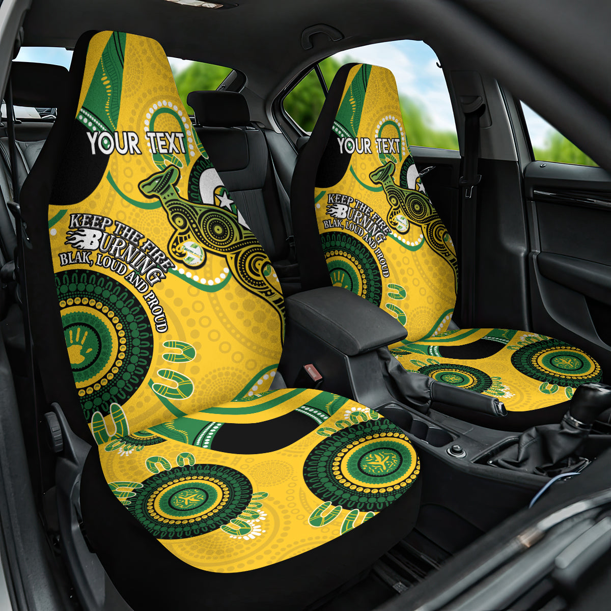 Custom Matildas NAIDOC Week Car Seat Cover Australia Kangaroo Keep The Fire Burning - Yellow