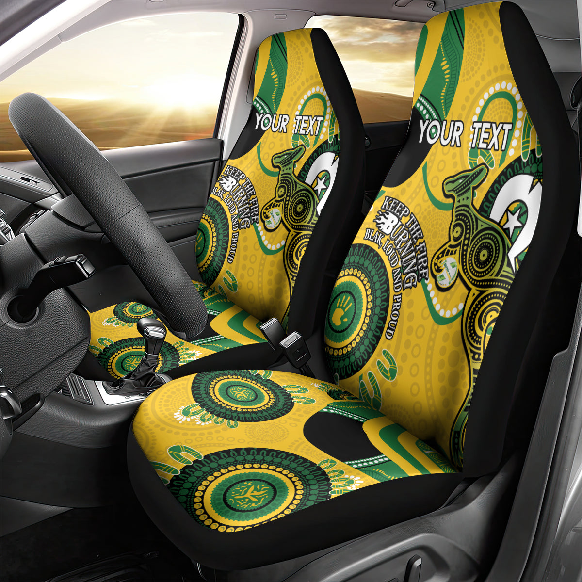 Custom Matildas NAIDOC Week Car Seat Cover Australia Kangaroo Keep The Fire Burning - Yellow