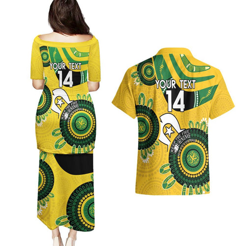 Custom Matildas NAIDOC Week Couples Matching Puletasi and Hawaiian Shirt Australia Kangaroo Keep The Fire Burning - Yellow