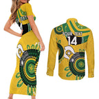 Custom Matildas NAIDOC Week Couples Matching Short Sleeve Bodycon Dress and Long Sleeve Button Shirt Australia Kangaroo Keep The Fire Burning - Yellow
