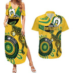 Custom Matildas NAIDOC Week Couples Matching Summer Maxi Dress and Hawaiian Shirt Australia Kangaroo Keep The Fire Burning - Yellow
