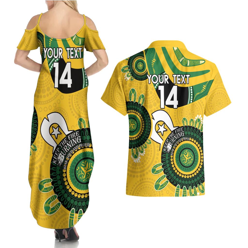 Custom Matildas NAIDOC Week Couples Matching Summer Maxi Dress and Hawaiian Shirt Australia Kangaroo Keep The Fire Burning - Yellow