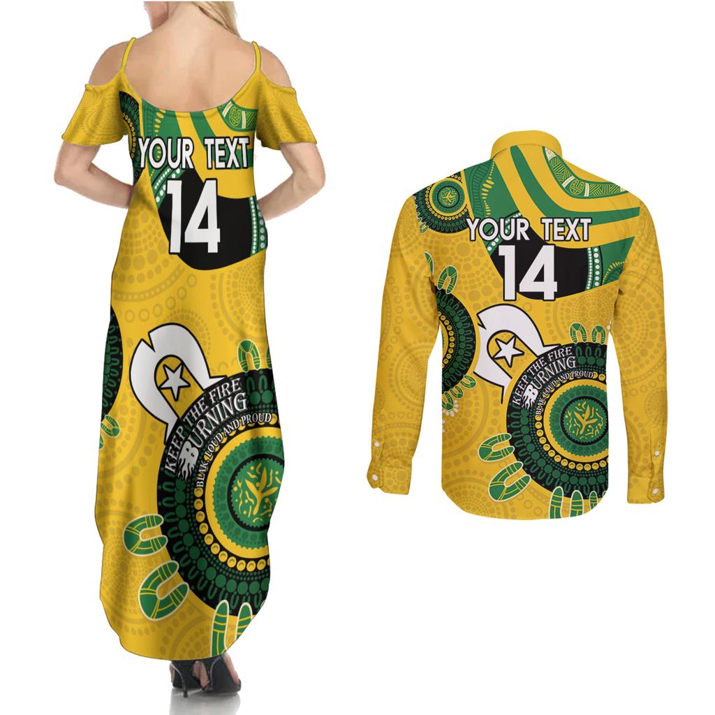 Custom Matildas NAIDOC Week Couples Matching Summer Maxi Dress and Long Sleeve Button Shirt Australia Kangaroo Keep The Fire Burning - Yellow