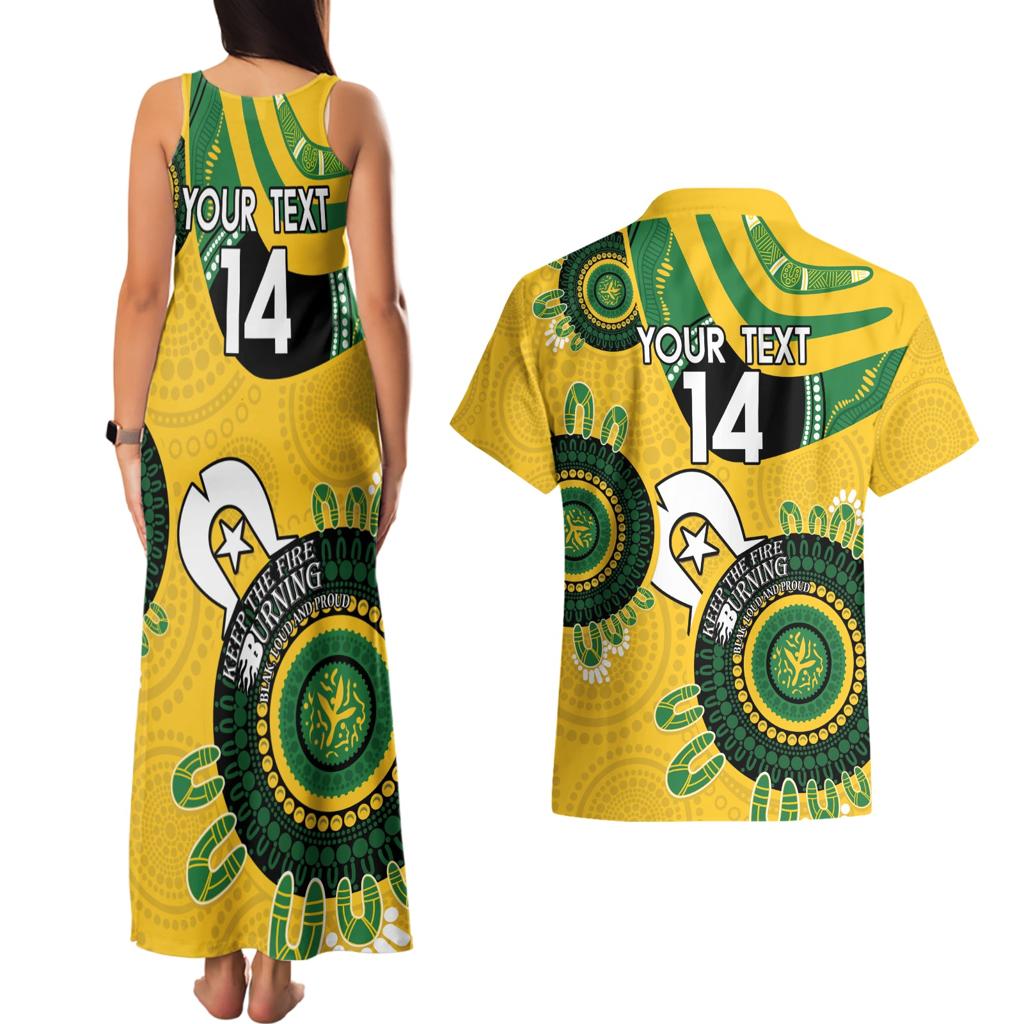 Custom Matildas NAIDOC Week Couples Matching Tank Maxi Dress and Hawaiian Shirt Australia Kangaroo Keep The Fire Burning - Yellow