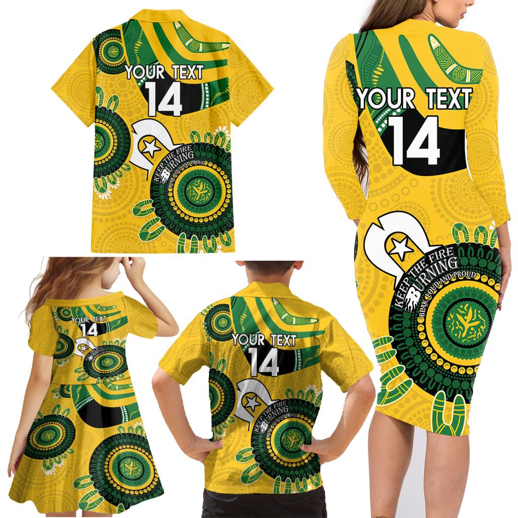 Custom Matildas NAIDOC Week Family Matching Long Sleeve Bodycon Dress and Hawaiian Shirt Australia Kangaroo Keep The Fire Burning - Yellow